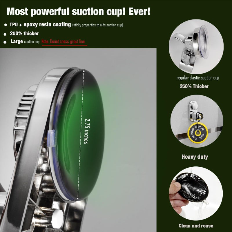 RIVOODS Suction Cup Handheld Shower Head Holder - Relocatable - 5 Angles Adjustable - Unique Horizontal Setting - Large Shower Head Supports - Wider Input - Wall Mounted with Vacuum Power (Chrome) - Image 2